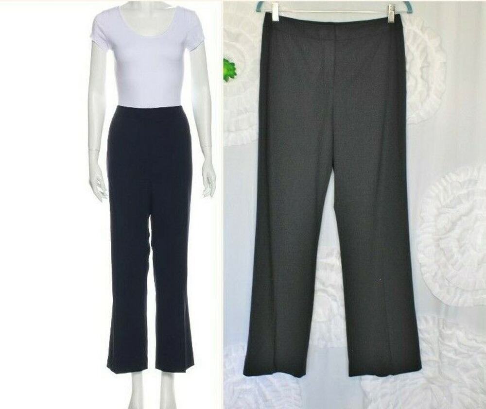 Lafayette 148 New York Dark Navy Blue Stretch Wool Trousers Size 4 Career Work